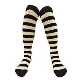 Colourful Baby World Kids Girls Striped Party Fancy Dress Up Knee Socks Black Red Blue Pink (Black with White Stripes, 6-10 Years)