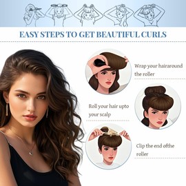 Heatless Hair Curler Heatless Curls Overnight Heatless Blowout with Luxury Cloth Bag Silk Scarf, Curling Rod Headband to Sleep in No Heat Curling with (Blue, 3Rods)