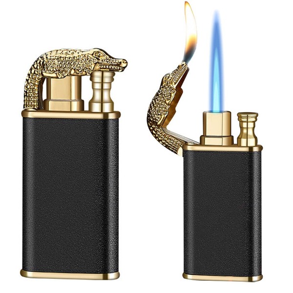 NAVESO Magic Double Flame Lighter, Pack of 2, Crocodile Lighter, Cool Lighters, Wind-Proof Direct Jet Blue Fire Lighter, Dual Arc Lighter, Jet Flame Refillable Arc Lighter for Camping, Adventure