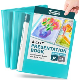 Dunwell Presentation Binder 12-Pocket, Displays 24 Pages, 8.5x11 Portfolio Binder with Plastic Sleeves, Storage and Organizer for Documents, Certificates, Projects, Photos (3 Pack, Aqua)
