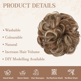 Mtuihfo Messy Bun Hair Piece, Wavy Curly Messy Bun Scrunchie, Thick Tousled Hair Pieces for Women Girl(Light Brown）