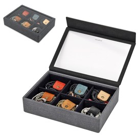 MITER Carrying Case for FiiO iBasso Sony Shanling HiBy Cayin Astell&Kern Questyle, Handmade Acrylic Window Hard Storage Box for IEM Earphones + Audio Player (Light Black-Acrylic 6 Earphones Case)