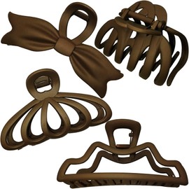 Brown Large Claw Clips for Thick Hair,Jumbo Size for Women long Hair 5" Big Jaw Clips for Curly Hair Giant Clamps 4 Counts in Set Hair Styling Accessories (Matte Solid Chocolate Brown)