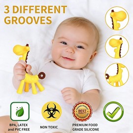 Baby Teething Toys 3-6 Months, Baby Chew Teether Freezer BPA Free, Babies Teething Relief for Infants, Banana Toothbrush, Fruit Shape Giraffe Newborn Teether Gift for Baby Boy and Girl