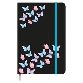 Idena 11166 Pocket Diary 2025 in Format 13 x 21 cm, 1 Week on 1 Page, Black Diary with Butterfly Motif, Elastic Band, Inner Pocket and Bookmark
