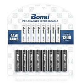 BONAI Rechargeable AA AAA Battery Combo,High Capacity 8PCS 2800mAh AA and 8PCS AAA 1100mAh NiMH Batteries Low Self-Discharge