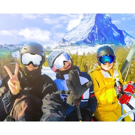 FEISEDY Ski Goggles, OTG Snow Sport Goggles for Adult Youth, Anti-Fog UV400 Protection Bendable Dual-Lenses B2961