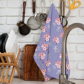 IXORA DECOR - Toallas de cocina de algodón, impresas digitales, teñidas sólidas, suaves, absorbentes, 50 x 70 cm, dos gofres teñidos sólidos, dos estampados digitales florales (juego de 4)