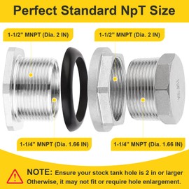 304 Stainless Stock Tank Drain Plug Kit for rubbermaid Commercial 50 70 100 150 300 Gallon Stock Tanks (Lead-Free Stainless Steel)