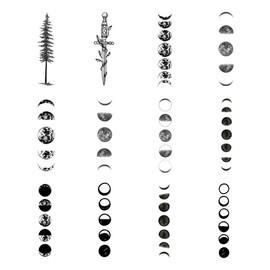 Black Geometry Tree Tattoo Sticker Moon Phase Arrow Temporary Fake Tatoo Waterproof Men Women Arm Shoulder Back Body Art 13.8X4cm Set of 12 (SF298)