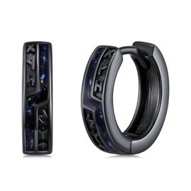 KoyeKei Black Viking Runes Hoop Earrings for Men Women 925 Sterling Silver Viking Abalone Huggie Earrings Norse Pagan Rune Jewelry Fathers Day Birthday Gifts for Husband Dad