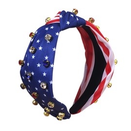 HFZRZFH USA American Flag Headband with Red White Blue Rhinestones, Knotted Design for Women and Girls, Patriotic Hair Accessory for 4th of July Independence Day