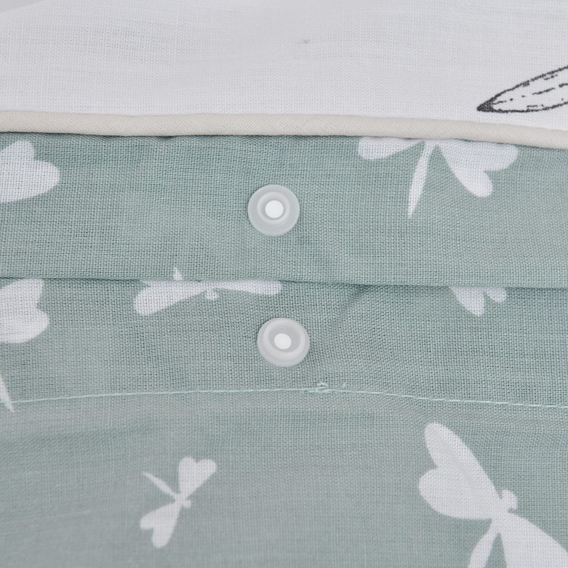 Sleepdown Dragonfly White Green Reversible Duvet Cover Quilt Pipe Edge
