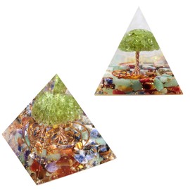 mookaitedecor Chakra Crystal & Peridot Tree of Life Crystal Pyramid Ornament Table Decoration Reiki Healing Spiritual Crystal Stone Gift for Positive Energy Meditation Tree of Life Decor Gift
