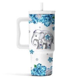 HYMONA Elephant Tumbler 40oz with Handle and Straw - Funny White Elephant Gifts for Women Men, Office Christmas Gift for Coworkers, Insulated Travel Mug, Cute Elephant Cup