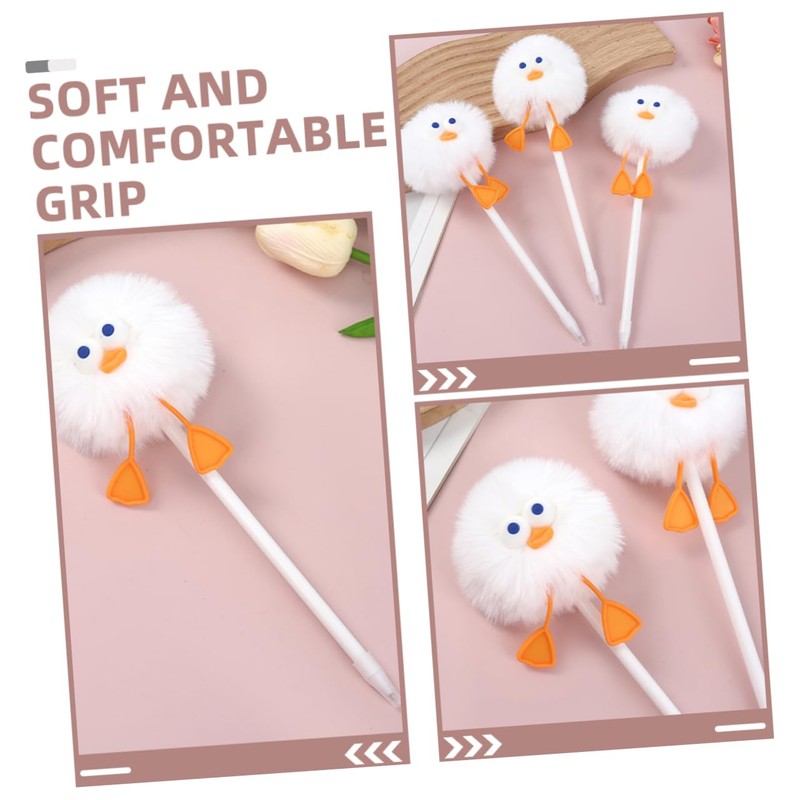 DOITOOL 3Pcs Cute Duck Pom Pom Ballpoint Pens Writing Pens
