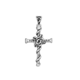 SUGARKITTEN LONDON Sterling Silver Oxidized Solid 3D Rose Thorn Cross Christian Necklace Pendant Charm