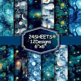 24Pcs Galaxy Pattern Scrapbook Paper Pack 6"x6" Starry Sky Specialty Paper Scrapbooking Cardstock Paper Designer Paper Pads Junk Journal Craft Paper, Decoupage Card Making Supplies