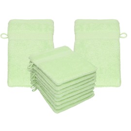 Betz 10 Stück Waschhandschuhe Palermo 100% Baumwolle Waschlappen Set Größe 16x21 cm Farbe grün