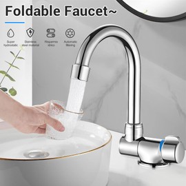 Roundsky Foldable Kitchen Faucet 360 Degree Rotation Wash Basin Tap Single Handle Cold and Hot Water Mixer Copper Tap for RV Boats