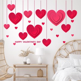 Valentine's Day Love Wall Decals Hanging Large Heart Wall Stickers Removable Peel and Stick Art Murals for Window Clings Bedroom Living Room Playroom Party Decor (Red)
