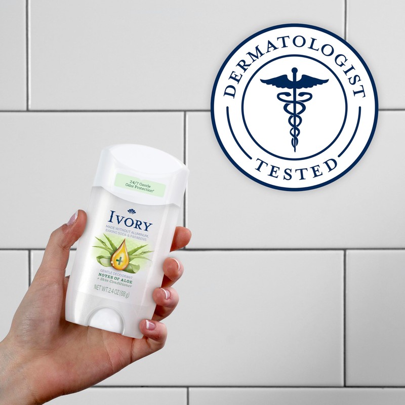 Ivory Aluminum Free Deodorant, Notes of Aloe, 24hr Gentle Deodorant,
