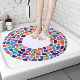 7VSTOHS Shower Mat, Non-Slip Round, Soft Comfort Bath Mats with Drainage Holes, PVC Loofah Shower Mats for Wet Areas, Quick Drying