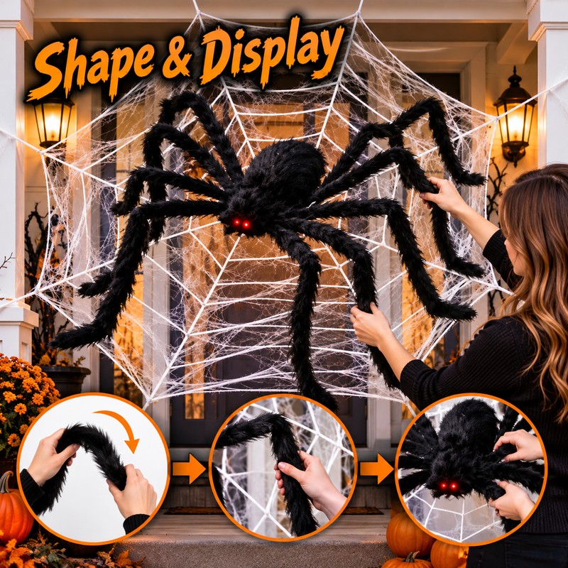 Giant Halloween Spider Decoration, Bendable Legs, Indoor Outdoor Yard Porch