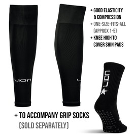 LION SPORTSWEAR Kids/Youth Football Sock Sleeves To Accompany Grip Socks - Fits Over Calf/Shin Pads - Variety Of Colors To Match Your Team Kit (Black)