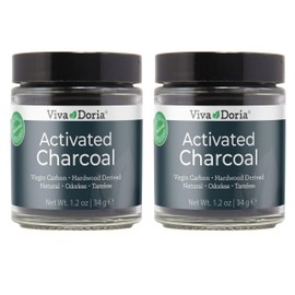 Viva Doria Activated Charcoal Powder, Hardwood Derived, Food Grade, 1.2 Oz Glass Jar (2 Pack)