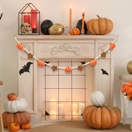 RGISHOP Fall Felt Garland 6.5FT Fall Wood Bead Garland with Felt Pumpkin and Maple Leaves Fall Decorations for Home Wall Shelf Tray Fireplace Autumn Hanging Fall Decor