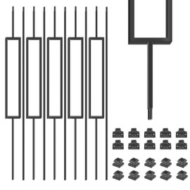 1/2 Inch Wrought Iron Rectangular Balusters - Hollow Iron Square Plain Bar Stair Balusters - Metal Spindles for Indoor Staircase with Baluster Shoes, Satin Black (10 Pack)