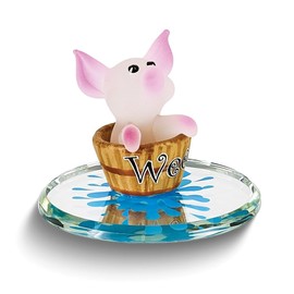 Diamond2Deal Glass Baron Wee Pig in Tub Handcrafted Glass Figurine