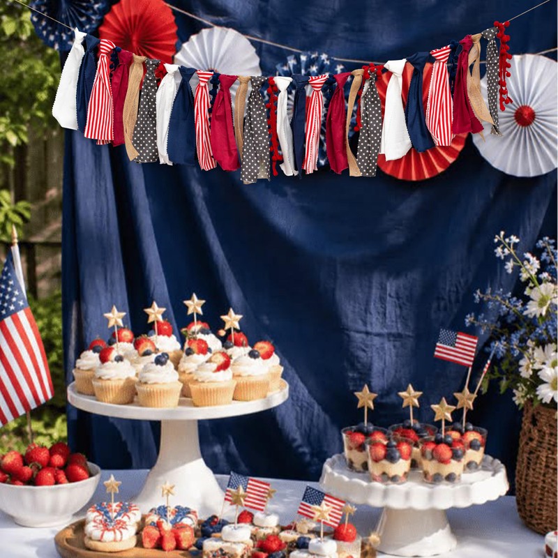 Upfirst 4th of July Patriotic Fabric Garland Banner