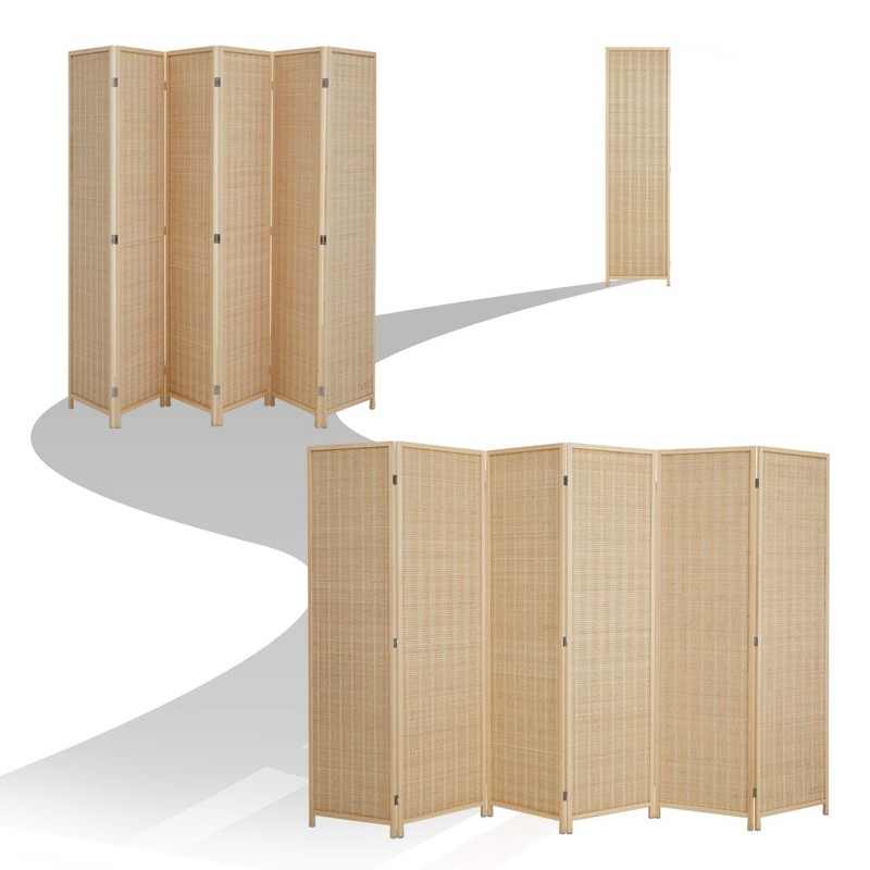 Corelax Room Divider Privacy Screen with Natural Bamboo,6 Panel Folding