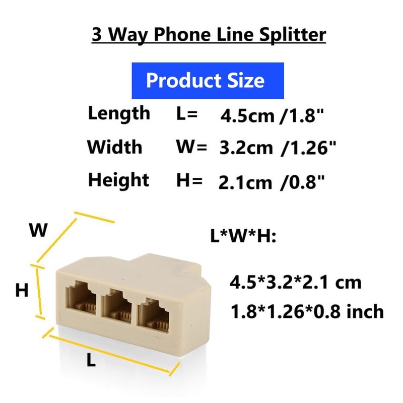 Yumiwoow RJ11 Cable 3 Way Telephone Splitter 3 Pack, Beige,