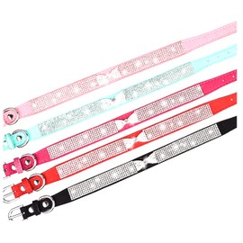 Pimaodog Rhinestone Dog Collar, Cute Dazzling Sparkling Soft Suede Leather Adjustable Pet Dog Cat Collar Crystal Diamond for Puppy Small Medium Large Dogs (M:32-38cm, Purple-3)