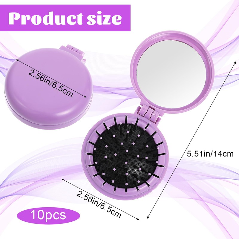 10pcs Folding Hair Brush Mirror Compact Travel Comb Portable Pocket