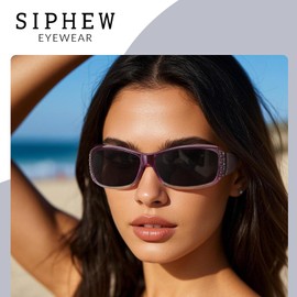 SIPHEW Polarised Sunglasses Womens Trendy Ladies Sunglasses with UV400 Protection Wrap Around Rhinestone Sun Glasses for Women