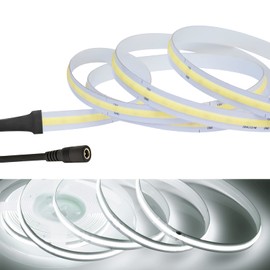 LEKE COB LED Light Strip, Flexible, High-Density, 98 LEDs/ft. (320 LEDs/m), DC 12 V, 180° Light, CRI>=90, Double-Sided Tape, Cuttable, Home, Office, Indoors, 6000 K White Light, 16.4 ft. (5 m)