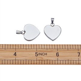 Beadthoven 10pcs 304 Stainless Steel Heart Tag Pendants for DIY Love Necklace Charms Valentine Gift Heart 23x22x4mm (Stainless Steel)