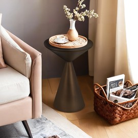 COVLON Small Drink Table, Round Martini Table, Drum End Table Side Table, Metal Accent Table,for Small Space Living Room, Bedroom, Brown