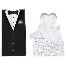 Caja de Regalo para Boda, Cajas Cortadas de Caramelos de Agradecimiento Decoración de Fiesta de Cumpleaños Despedida de Soltera, Estilo Europeo con Diseño de Novia y Novio, 100 Piezas