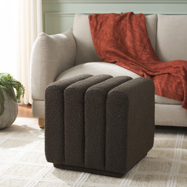 SAFAVIEH Home Collection Joseph Brown Boucle Channel Tufted Square Ottoman