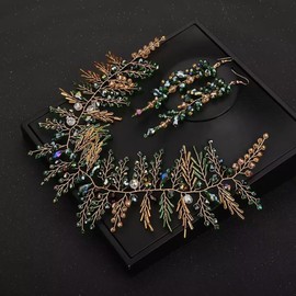 Aimimier Bridal Green Crystal Hairband Long Hair Vine Crystal Beaded Headband Wedding Prom Party Festival Hair Accessory for Women