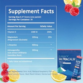 Loroc'e UltraCalm Super Cortisol Reducer Drink, Magnesium Glycinate (30 Servings), L-theanine, Ashwagandha, Vitamin D, No Sugar, Raspberry Lemonade Sl