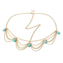 Boho Layered Turquoise Head Chain Gypsy Turquoise Hair Chain Headband Gold Turquoise Tassel Dangle Headchain Blue gemstone Headdress Festival Wedding Headpieces Accessory Jewelry for Women (Style1)