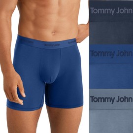 Tommy John Men's Luxe Modal 4" Trunk Boxer Brief Underwear 3-Pack, Blue Quartz/Dress Blues/Troposphere, Medium