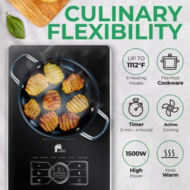 EconoHome Superconductor Portable Electric Stove - 1500W Extra Thin (0.71") & Suitable for All Types of Cookware Portable Cooktop with Touch Panel, Timer, Adjustable Heating Power, Auto-Shutdown
