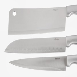 Oster Baldwyn High-Carbon Stainless Steel Kitchen Knife Cutlery Block Set, 22-Piece, Brushed Satin